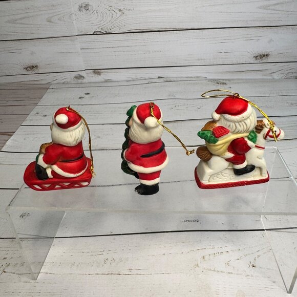 Vintage Ceramic Santa Ornaments Set Of 3 Xmas Around the World - Sleigh Tree & R - Picture 5 of 7